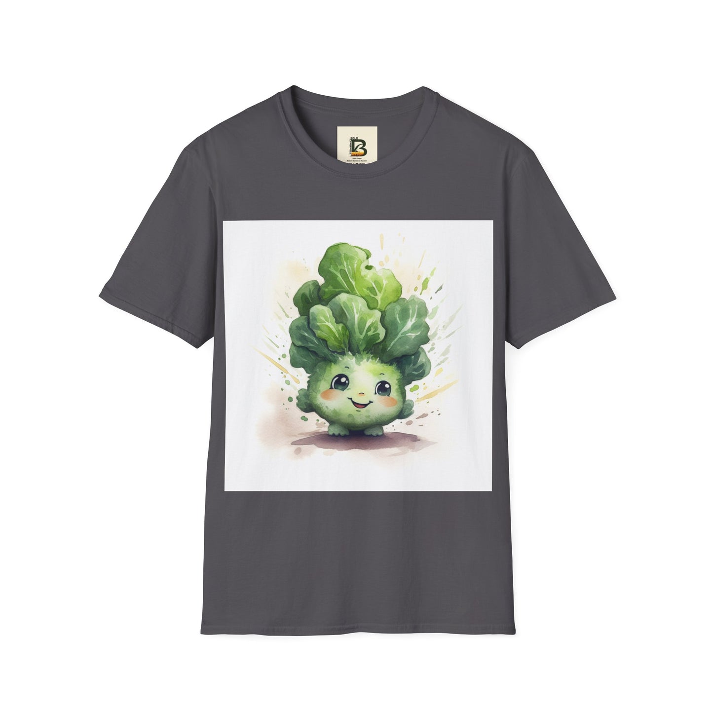 A cartoon of a kale with eyes and a smile on it